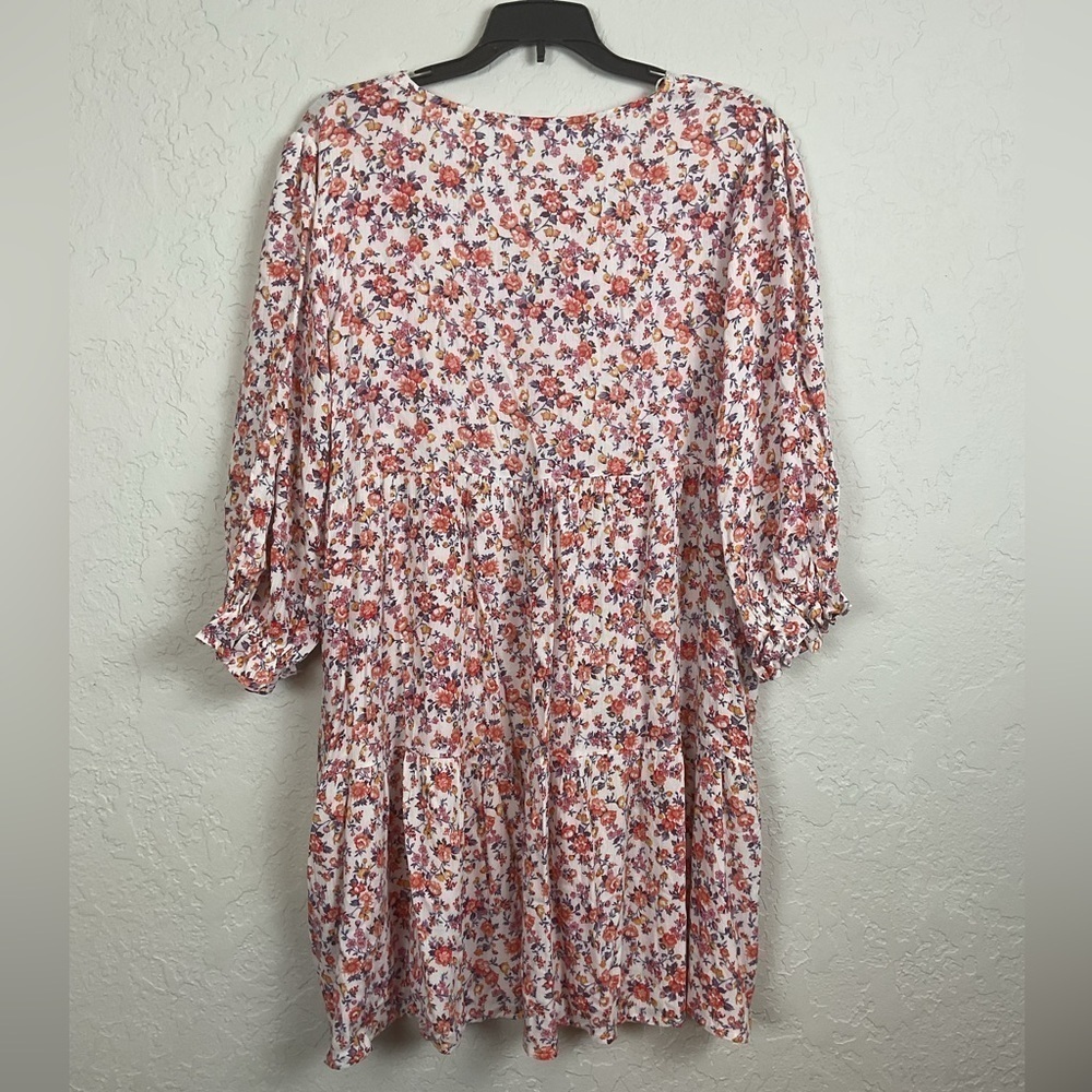 Umgee Ditzy Floral Babydoll Mini Dress Size Medium with Pockets - Picture 5 of 7